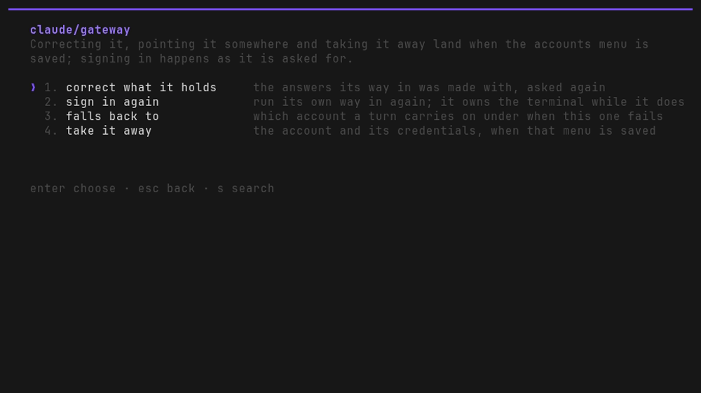 What enter opens on one account: correct what it holds, sign it in again, what it falls back
to, and take it away